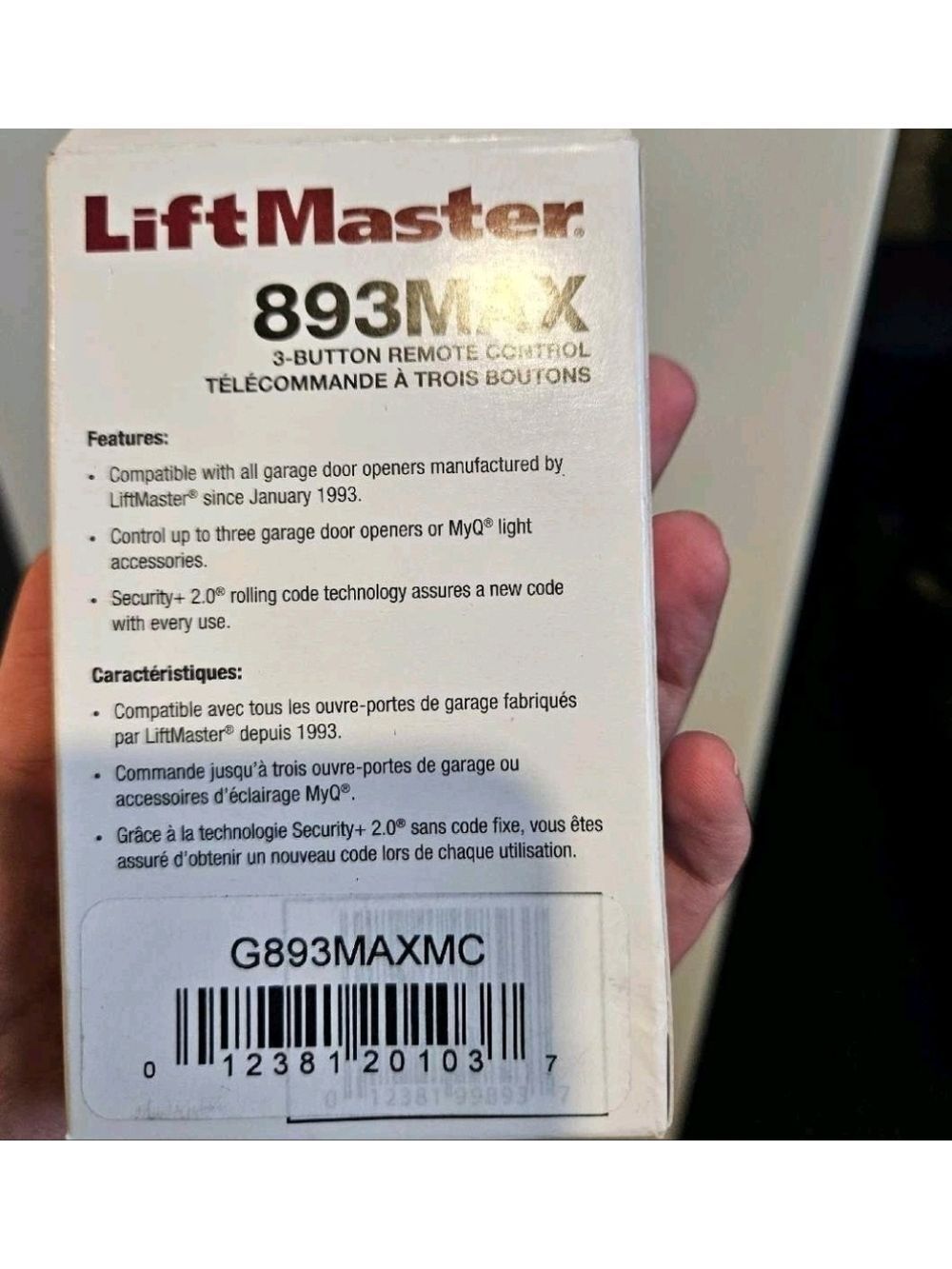 LiftMaster 893MAX 3-Button Remote Control - Picture 2 of 2